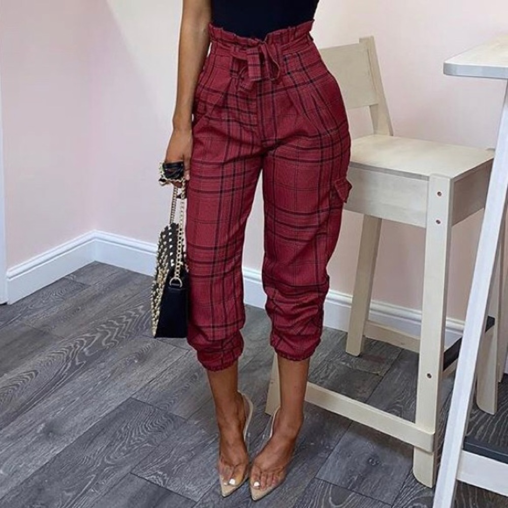 Red Tie at Waist Pants